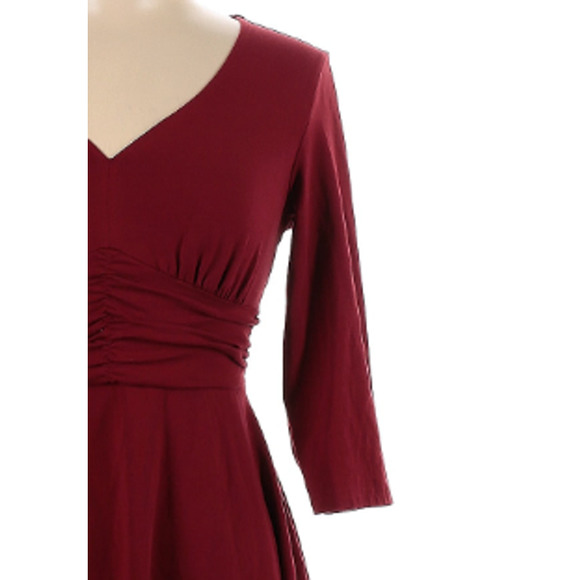 BURGUNDY V-Neck Dress - Bebonnie - Maroon Ruched Dress - Picture 3 of 6